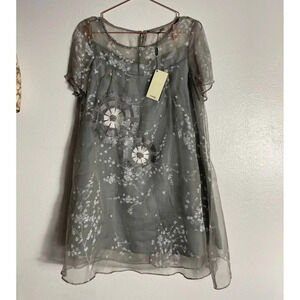 NWT Alaroo Womens Pullover Silk Embroidery Blouse Dress Gray Sz XL